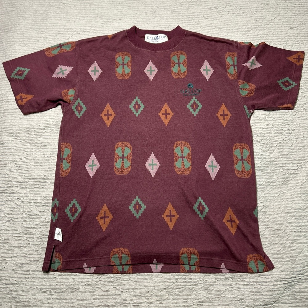 Gallop California Style Mens Large Burgundy Southwestern Aztec Print T-Shirt